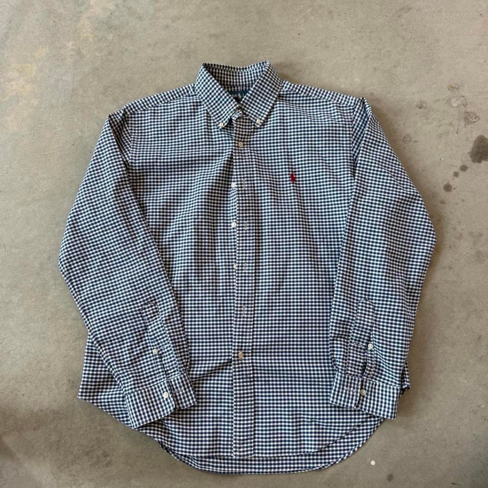 2000s Y2k Polo Ralph Lauren white & blue gingham button up shirt Size L